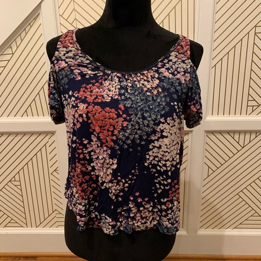 Lucky Brand Cold Shoulder Floral Blouse